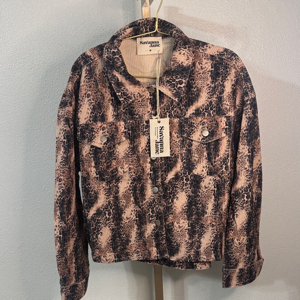 Savanna Jane - Black and Tan animal print corduroy Jacket- medium